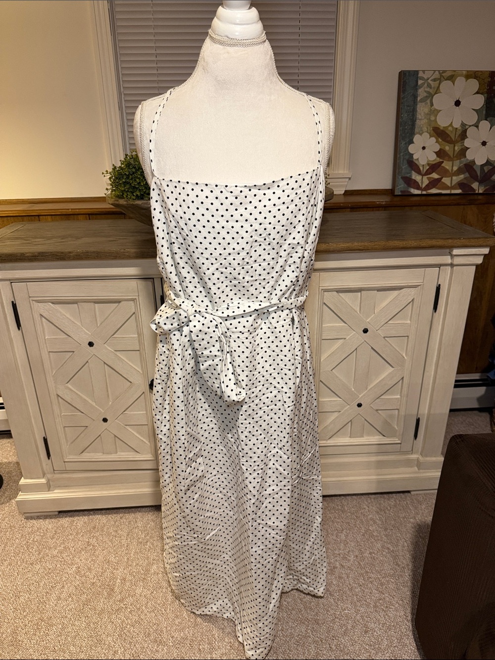 Polka Dot Spaghetti Strap Midi Dress - White/Black